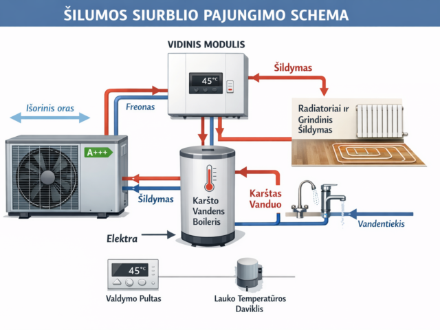 Šilumos siurblio pajungimo schema